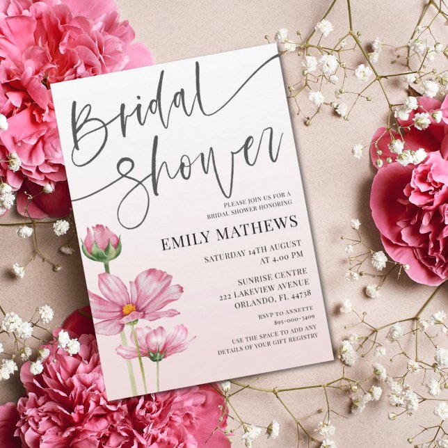 Modern Pink Wild Flower Bridal Shower Einladung (Von Creator hochgeladen)