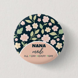 Modern Pink Wildflowers Pattern Button