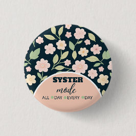 Modern Pink Wildflowers Pattern Button