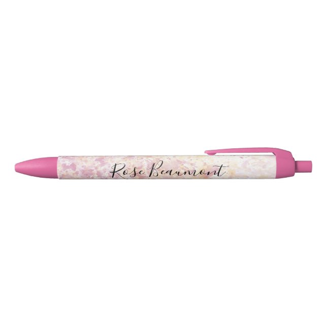 Modern Pink Yellow Watercolor Script Blue Ink Pen Kugelschreiber (Oberseite)
