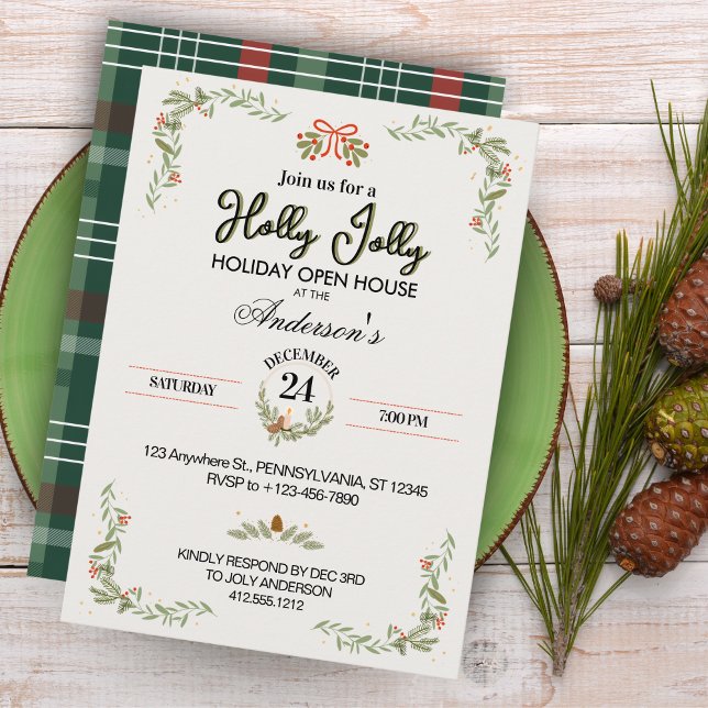 Modern Plaid Christmas Party Invitation Einladung (Elegant Modern Plaid Christmas Party Invitation)
