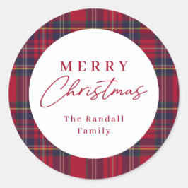 Modern Plaid Christmas Runder Aufkleber