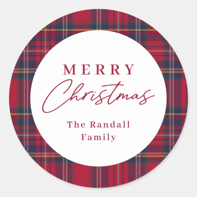 Modern Plaid Christmas  Runder Aufkleber (Vorderseite)