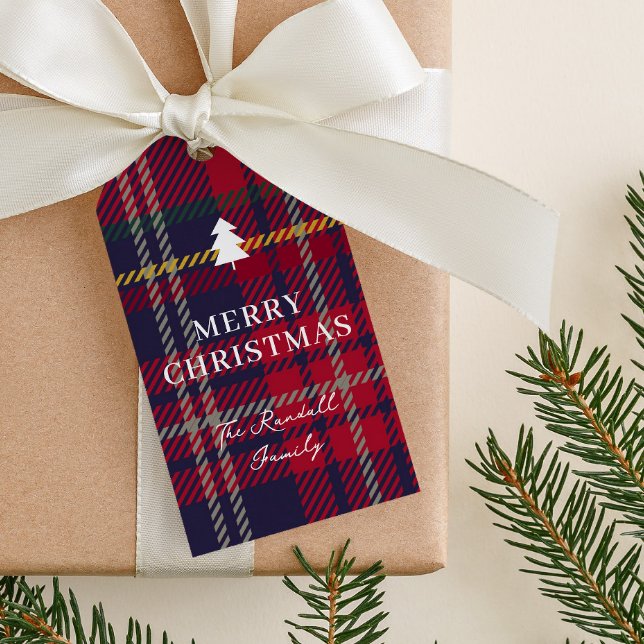 Modern Plaid Christmas Tree  Geschenkanhänger (Rustic red plaid christmas tree gift tags.)