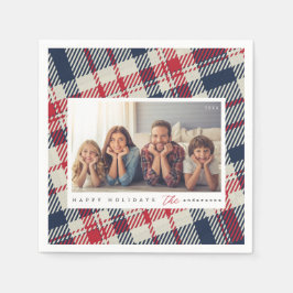 Modern Plaid Pattern Christmas Custom Family Photo Serviette