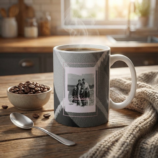 Modern Plaid Rustic Photo Christmas mug Kaffeetasse (Von Creator hochgeladen)