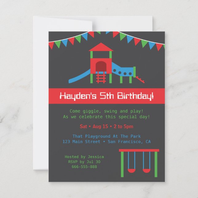 Modern Playground Kindergeburtstag Party Custom Einladung (Vorderseite)