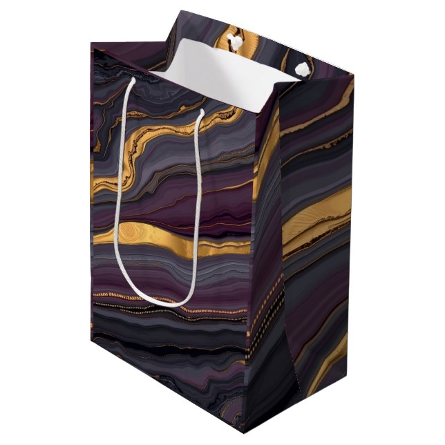 Modern Plum Metallic Agate Marble Abstract Art Mittlere Geschenktüte (Vorderseite Schrägansicht)