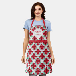 Modern Poinsettia pattern christmas chef white bg Schürze