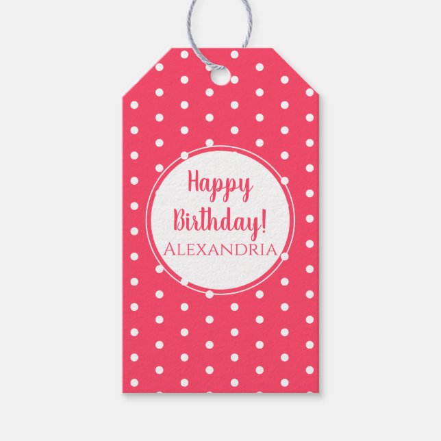 Modern Polka Dots Happy Birthday Geschenkanhänger (Vorderseite)