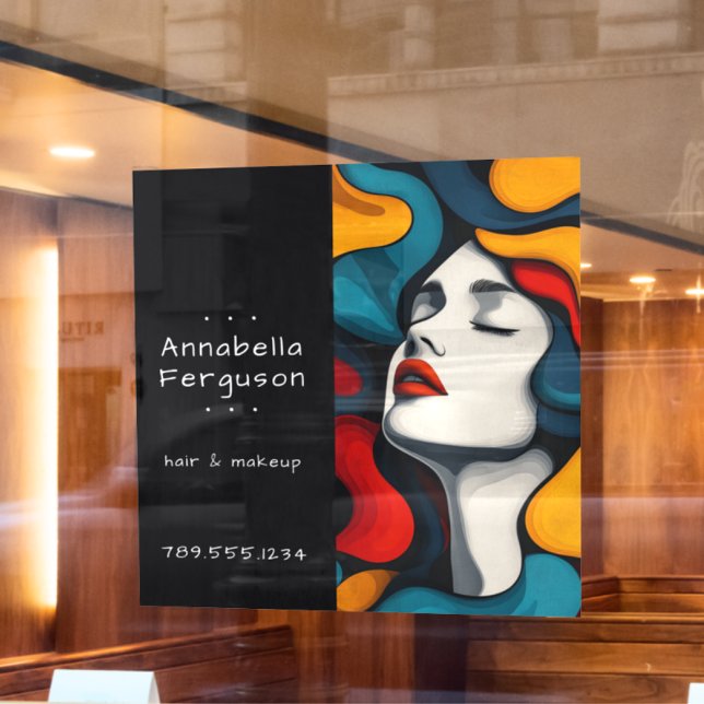 Modern Pop Art Retro Colorful Hair Makeup Fensteraufkleber (Modern Pop Art Retro Colorful Hair Makeup Window Cling)