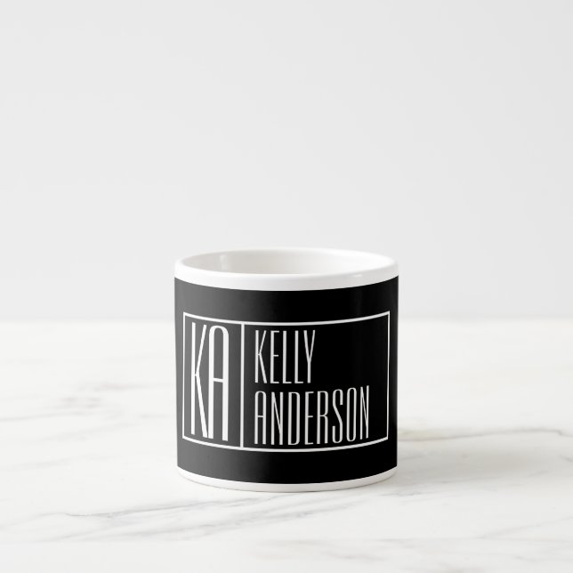 Modern präsentierte Logos und Namen | Schwarz/Weiß Espressotasse (Vorderseite)