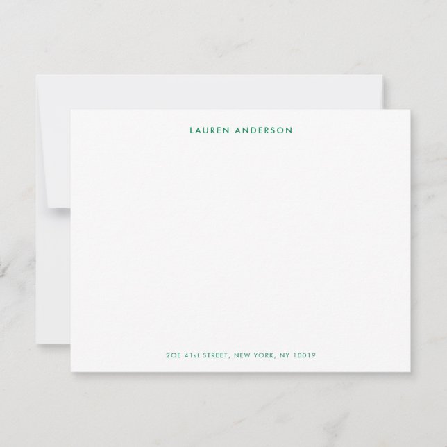 Modern Preppy Green Personalized Flat Mitteilungskarte (Vorderseite)
