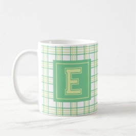 Modern Preppy Plaid Green Lime Varsity Monogram Kaffeetasse