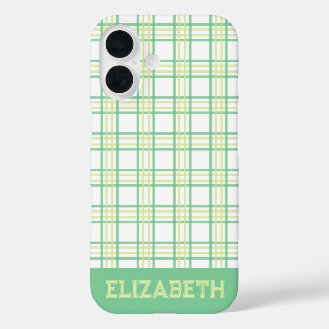 Modern Preppy Plaid Varsity Font Green Lime iPhone 16 Hülle (Rückseite)