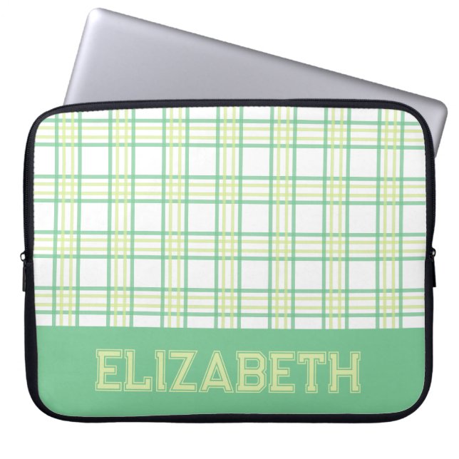 Modern Preppy Plaid Varsity Font Green Lime Laptopschutzhülle (Vorderseite)