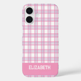 Modern Preppy Plaid Varsity Font Pink Purple iPhone 16 Hülle