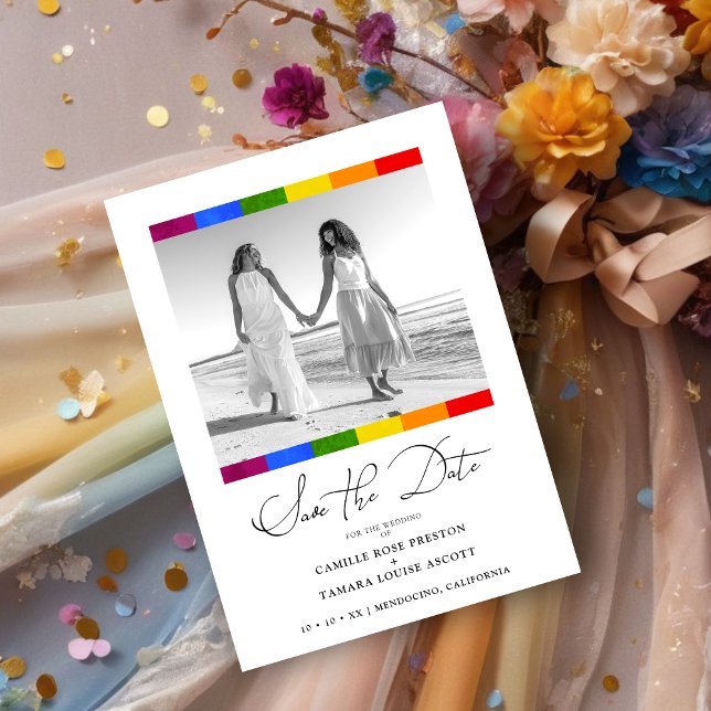 Modern Pride Rainbow Flag Lesbian Gay Wedding  Save The Date (Von Creator hochgeladen)