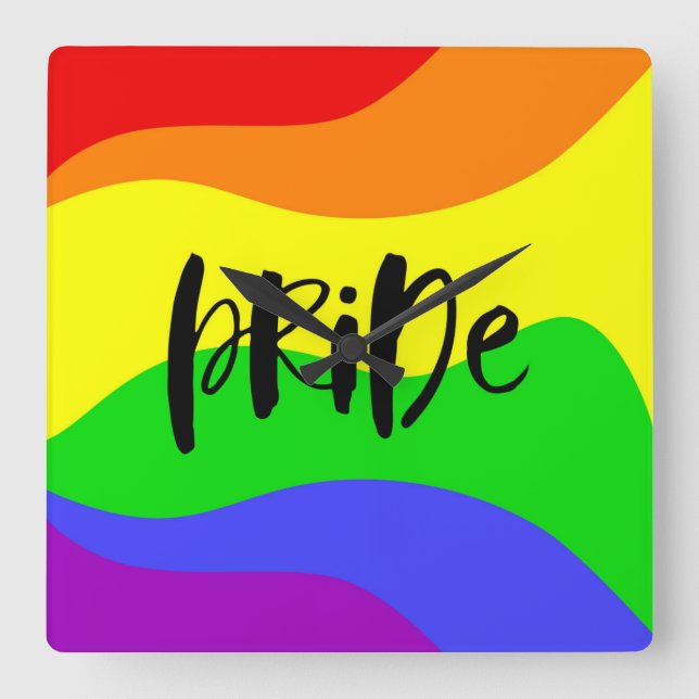 Modern Pride Rainbow Quadratische Wanduhr (Vorderseite)