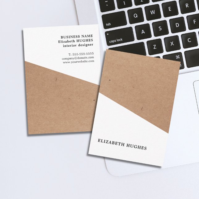 Modern Printed Kraft Paper White Geometric Visitenkarte (Von Creator hochgeladen)