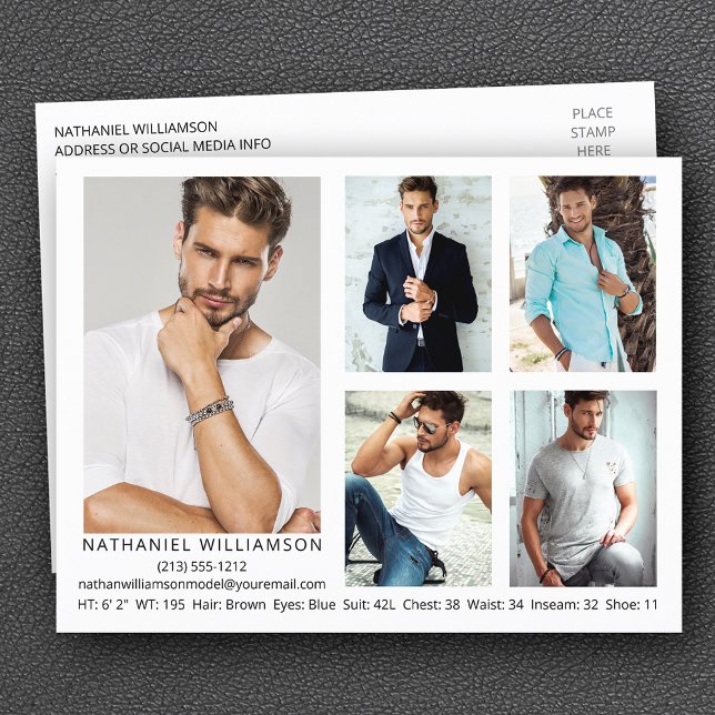 Modern Pro Model 5 Fotos Comp Card Postkarte (Customize to add more text to back of postcard.)