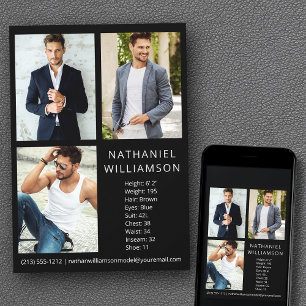 Modern Pro Model and Schauspieler 3 Foto Comp Card Einladung