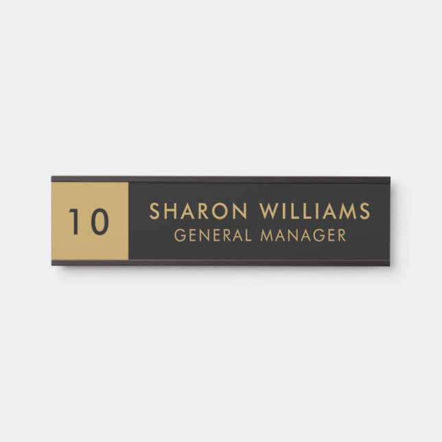 Modern Professional Black and Gold Employee Name Türschild (Vorderseite )