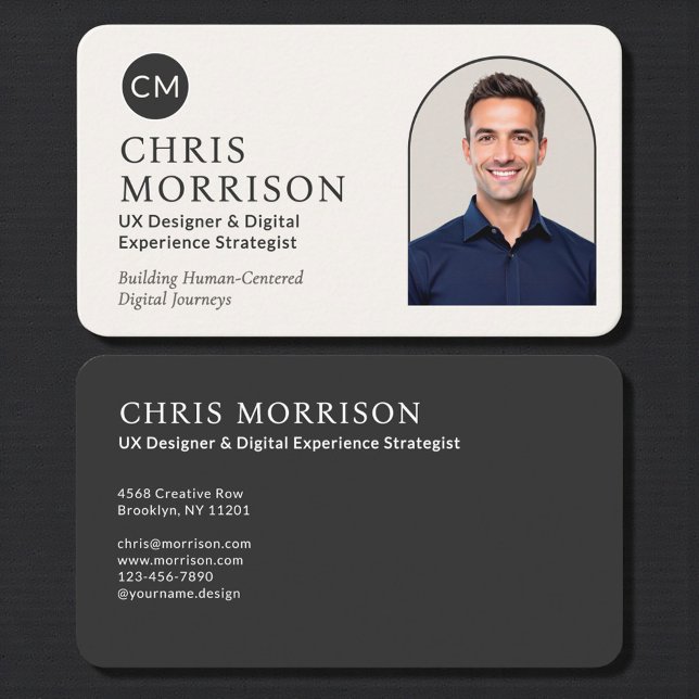 Modern Professional Black Photo Monogram Visitenkarte (Von Creator hochgeladen)