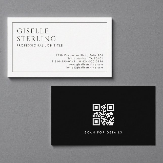 Modern Professional QR Code Minimalist Black White Visitenkarte (Von Creator hochgeladen)