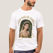 Modern Proud Dad of Grad Black Gold Custom Photo