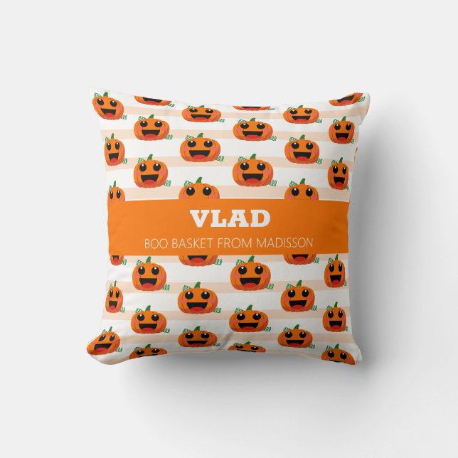 Modern Pumpkin Halloween Boo Basket Kissen (Vorderseite)