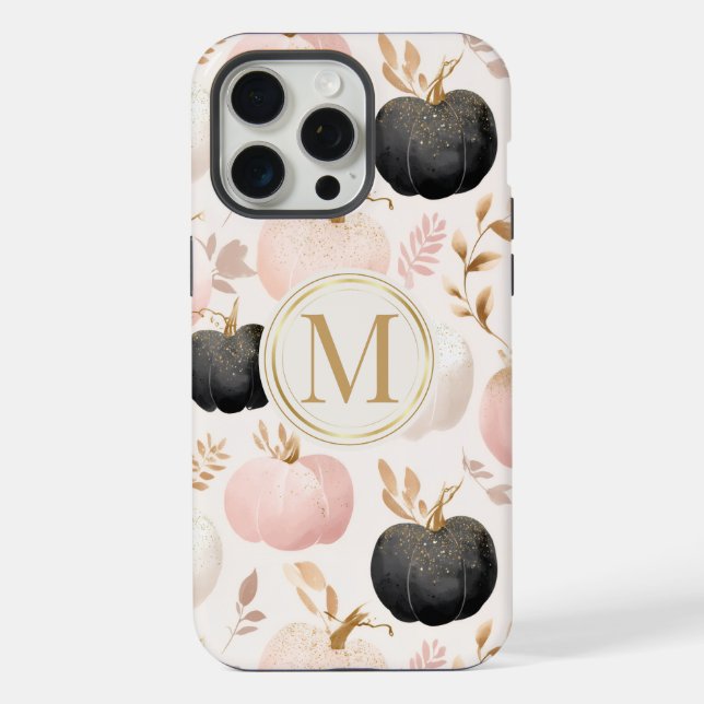 Modern Pumpkin Monogram - Personalisiert Initial iPhone 15 Pro Max Hülle (Rückseite)