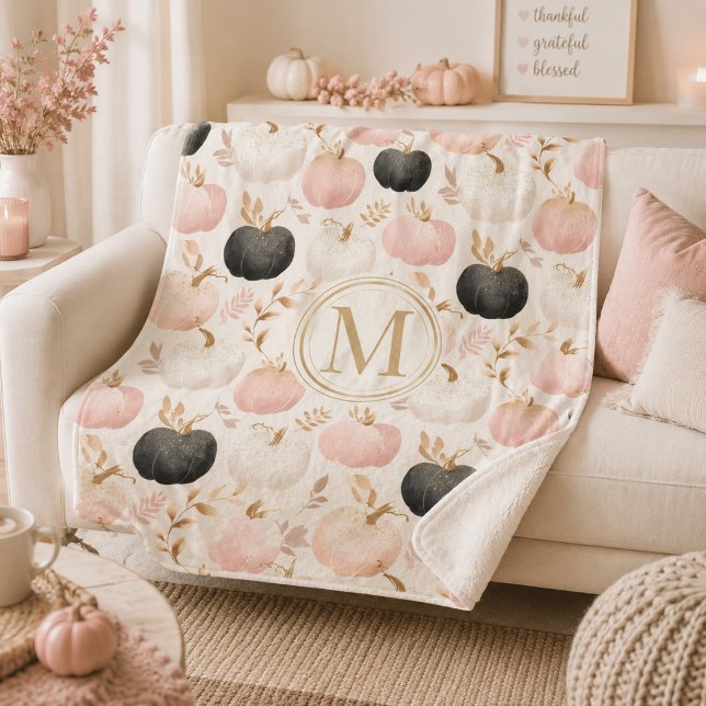 Modern Pumpkin Monogram - Personalisiert Initial Sherpadecke (Von Creator hochgeladen)