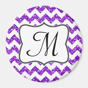 Modern Purp Glitte Zickzack Monogram Initial Magne Magnet