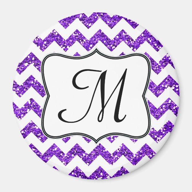 Modern Purp Glitte Zickzack Monogram Initial Magne Magnet (Vorne)