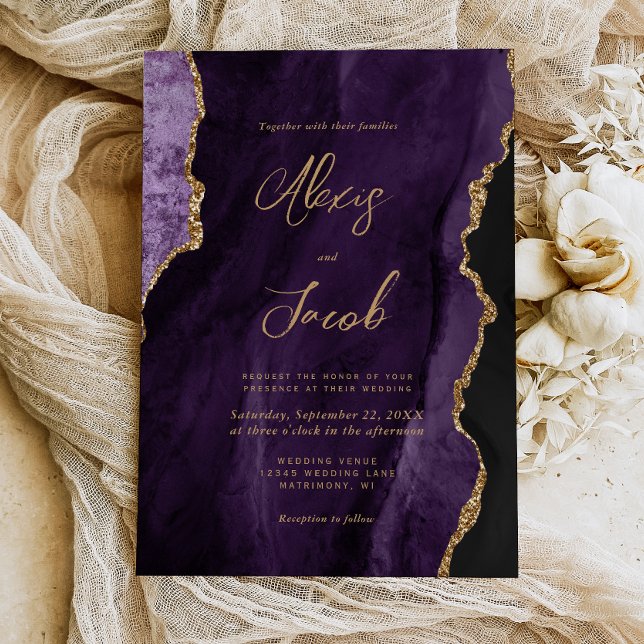 Modern Purple Agate Chic Script Wedding Einladung (Von Creator hochgeladen)