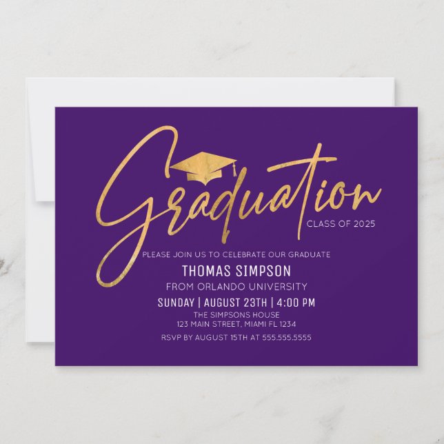 Modern purple and gold Graduation Invitation (Devant)