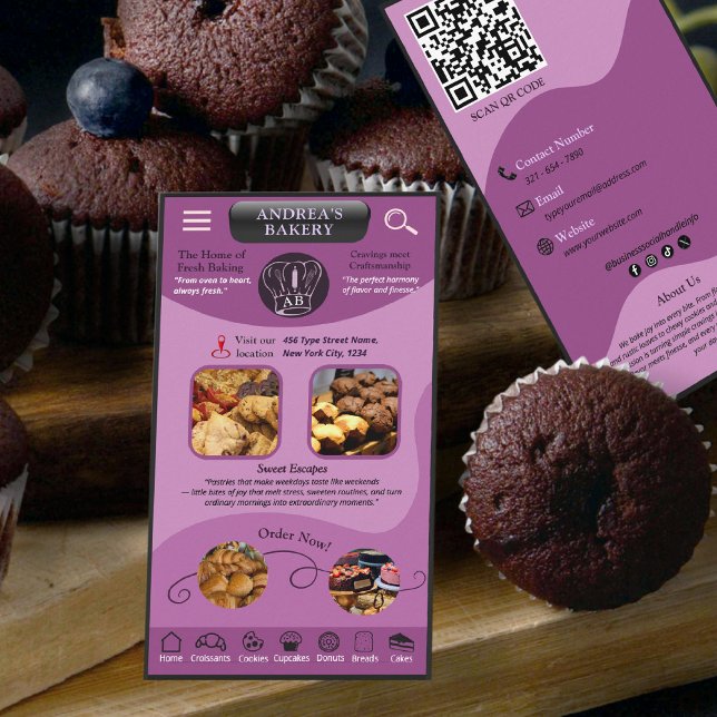 Modern Purple Bakery Branding Custom Logo QR Code Visitenkarte (Von Creator hochgeladen)