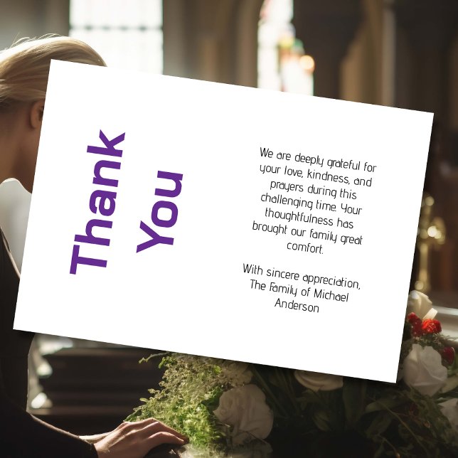 Modern Purple Black Traditional Sympathy Funeral Dankeskarte (Von Creator hochgeladen)