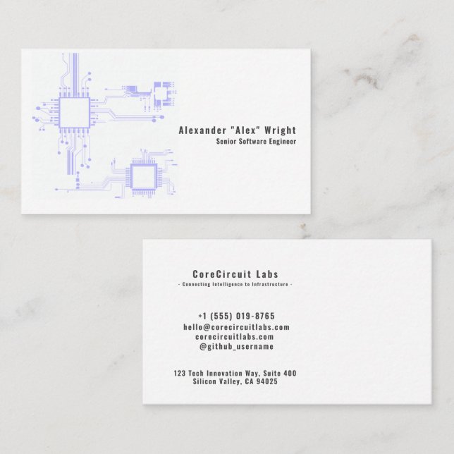 Modern Purple Circuit Board Software Engineer Visitenkarte (Vorne/Hinten)