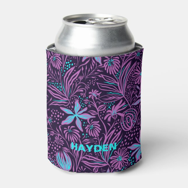 Modern Purple Dark Floral Pattern Personalised Dosenkühler (Kanne Vorderseite)