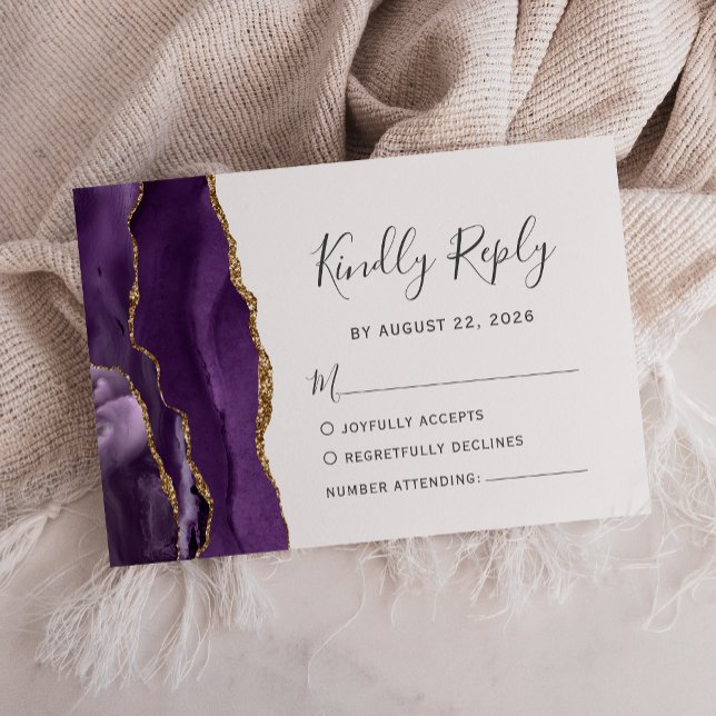 Modern Purple Gold Agate Wedding RSVP Card (Von Creator hochgeladen)