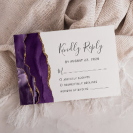 Modern Purple Gold Agate Wedding RSVP Card Karte