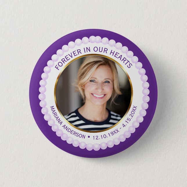 Modern Purple Pearls Forever in our Hearts  Button (Vorderseite)