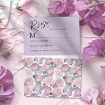 Modern Purple Rose RSVP Wedding Card