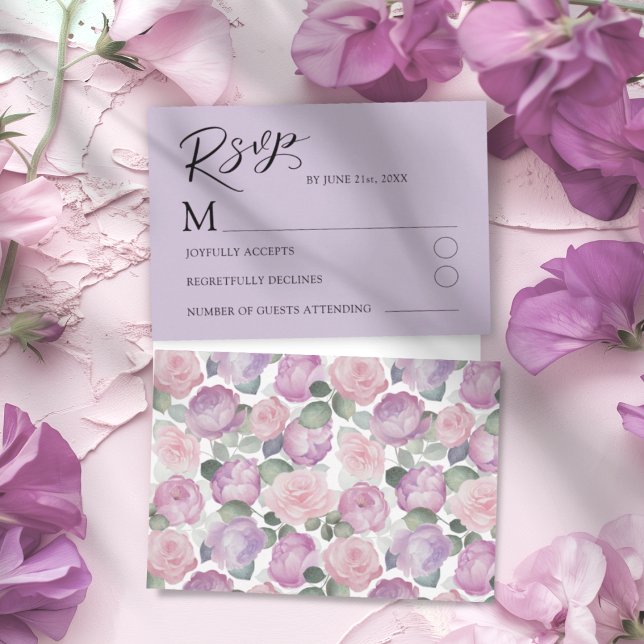 Modern Purple Rose RSVP Wedding Card Karte (Von Creator hochgeladen)