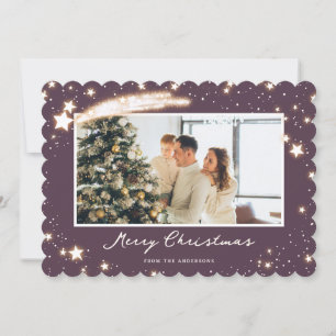 Modern Purple Stars Photo Joyeuse carte de Noël