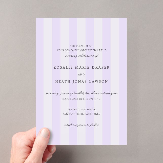 Modern Purple Stripes Elegant Wedding Acryleinladungen (Insitu (Handheld))