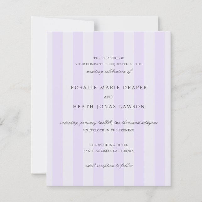 Modern PurpleStripes Budget Wedding Invite (Vorderseite)