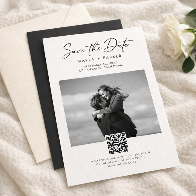 Modern QR Code Elegant Photo Wedding Save the Date (Von Creator hochgeladen)
